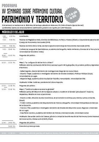 PROGRAMA SEMINARIO PATRIMONIO Y TERRITORIO 2013