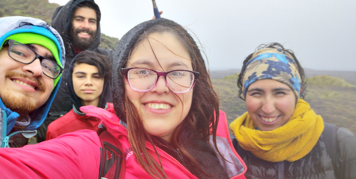 Terreno exploratorio 12 y 13 de mayo. A la izquierda Felipe Ortiz, arriba Leonardo Prez Barra, abajo Benjamn Prez Toro, al centro Camila Valds y a la derecha Nataly Castro.