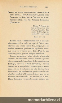 Sermón de acción de gracias por la instalación de la Junta, dicho en la catedral de Santiago, el 11 de octubre de 1810