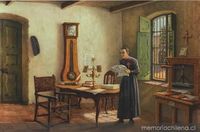 Camilo Henríquez revisa el primer ejemplar de la Aurora de Chile, 1812