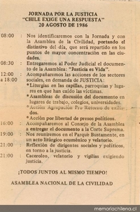 Jornada por la justicia : Chile exige una respuesta, 20 de agosto 1986