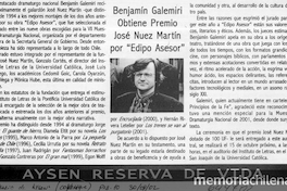 Benjamín Galemiri obtiene Premio José Nuez Martín por Edipo Asesor