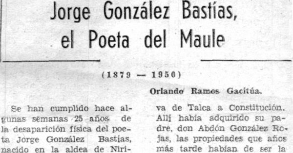 Jorge González Bastías: el poeta del Maule