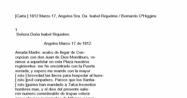 Carta 1812 Mar. 17, Ángeles a sra. Da. Isabel Riquelme