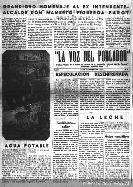 La Voz del poblador : n° 1-4, agosto-noviembre de 1953