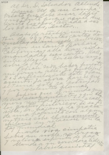 [Carta] [a] Salvador Allende