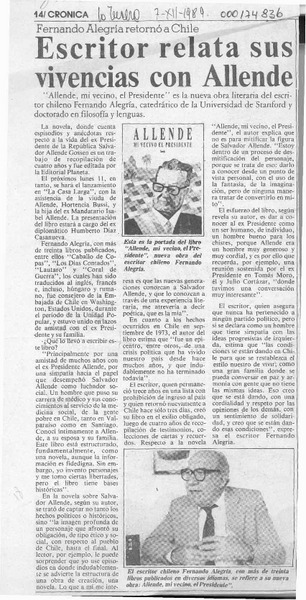 Escritor relata sus vivencias con Allende  [artículo].