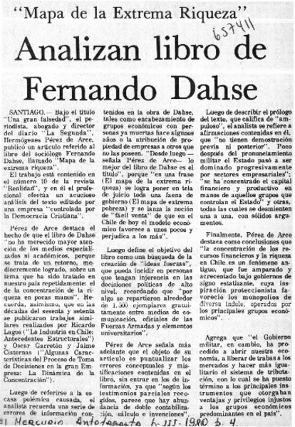 Analizan libro de Fernando Dahse.  [artículo]