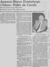 Aparece nuevo dramaturgo chileno, Pablo de Carolis : [entrevista]