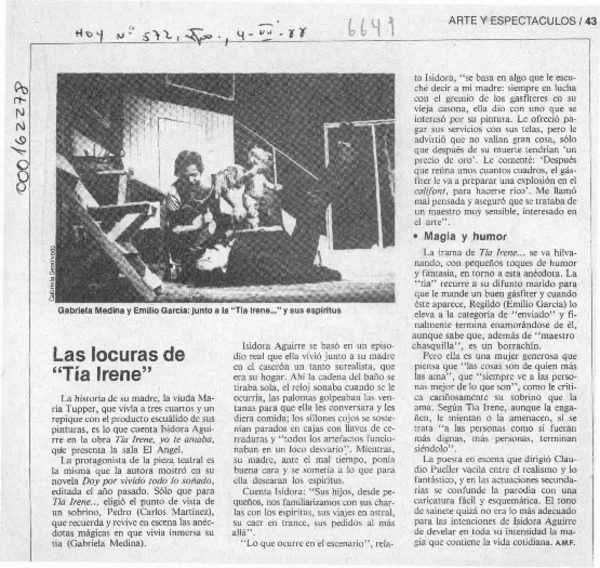 Las locuras de "Tía Irene"  [artículo] A. M. F.