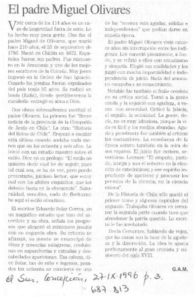 El Padre Miguel Olivares