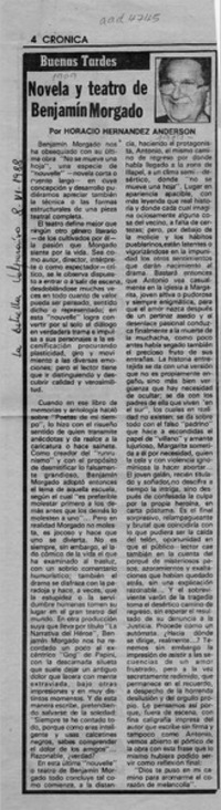 Novela y teatro de Benjamín Morgado  [artículo] Horacio Hernández Anderson