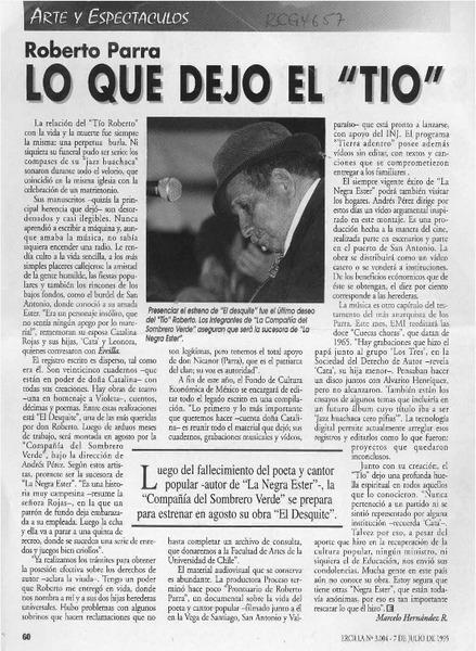 Lo que dejó el "Tío"  [artículo] Marcelo Hernández R.