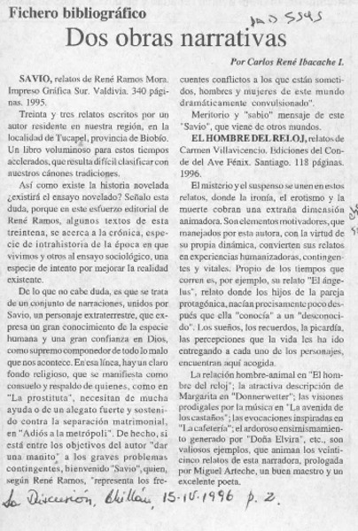 Dos obras narrativas  [artículo] Carlos René Ibacache I.