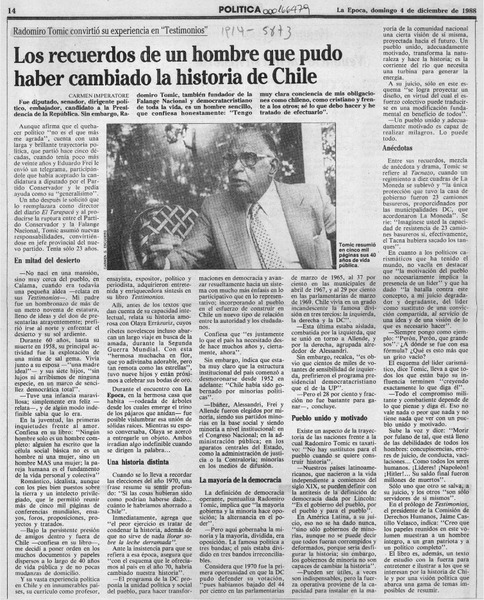 Los recuerdos de un hombre que pudo haber cambiado la historia de Chile