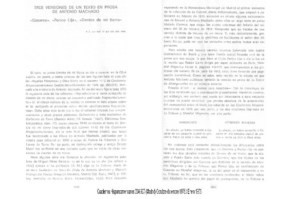 Tres versiones de un texto en prosa de Antonio Machado