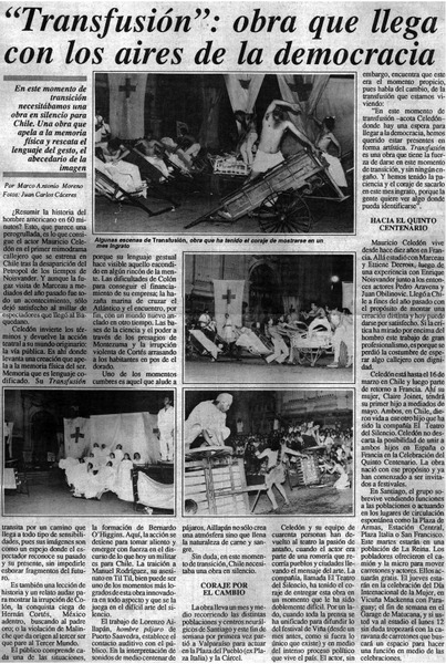 "Transfusión", obra que llega con los aires de la democracia