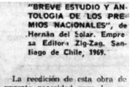 "Breve estudio y antología de los Premio Nacionales"