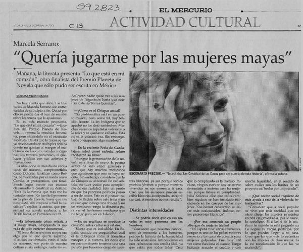 "Quería jugarme por las mujeres mayas"  [artículo] Carolina Andonie Dracos