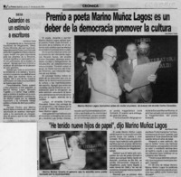 Premio a poeta Marino Muñoz Lagos, es un deber de la democracia promover la cultura  [artículo] José Nelson Toledo.