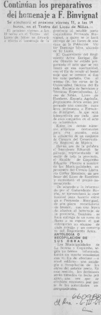 Continúan los preparativos del homenaje a F. Binvignat.
