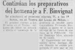 Continúan los preparativos del homenaje a F. Binvignat.