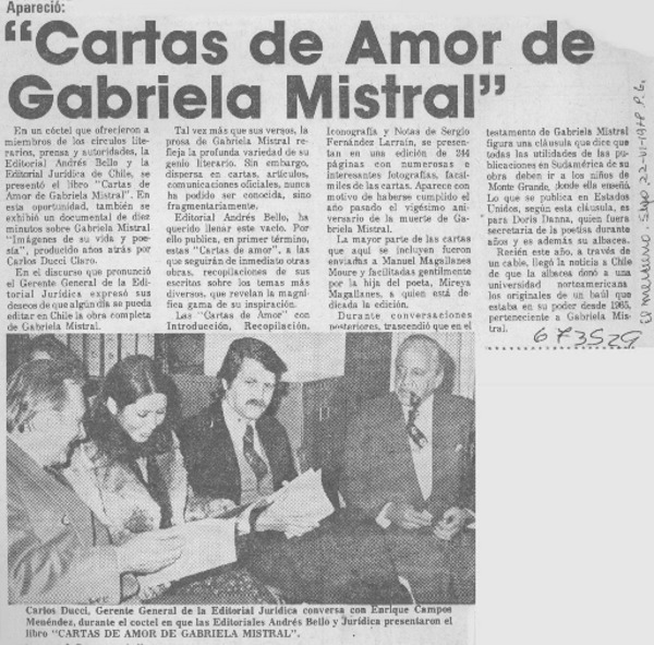 Cartas de amor de Gabriela Mistral".
