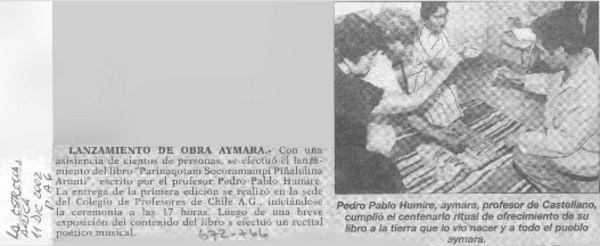 Lanzamiento de obra Aymara.