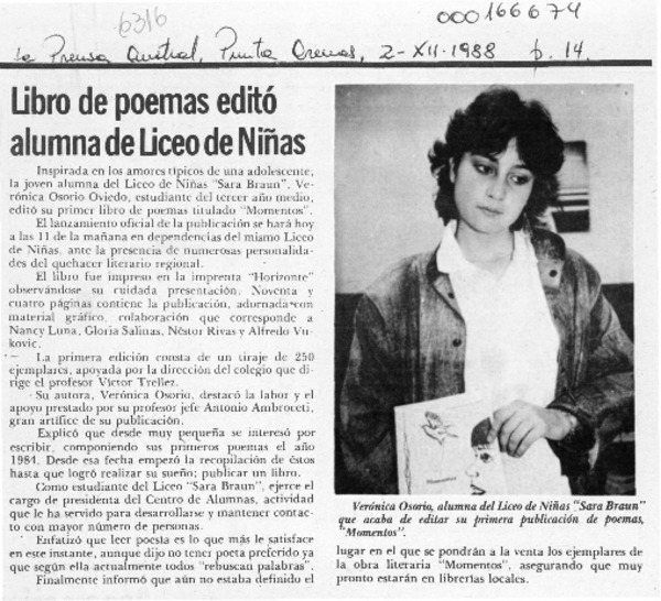 Libro de poemas editó alumna de Liceo de Niñas  [artículo].