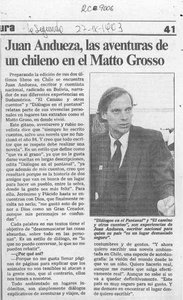 Juan Andueza, las aventuras de un chileno en el Matto Grosso  [artículo].