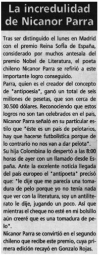 La incredulidad de Nicanor Parra