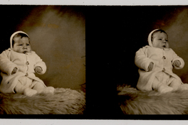 [Guagua abrigada con pantalón, chaqueta, gorro y zapatos de lana blanca sentada sobre un felpudo en distintas posiciones]