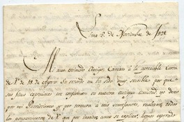 [Carta] 1821 Noviembre 8, Lima [al] Sor D. Manuel de Salas