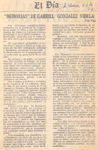 "Memorias" de Gabriel González Videla