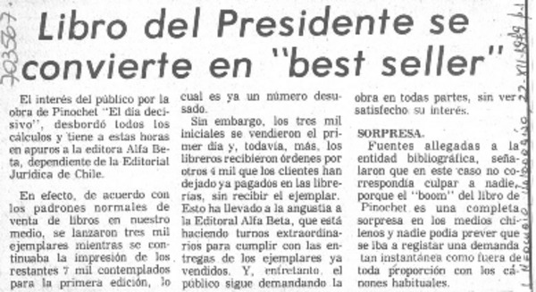 Libro del presidente se convierte en "best seller".