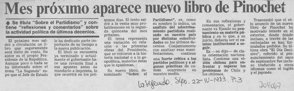 Mes próximo aparece nuevo libro de Pinochet.