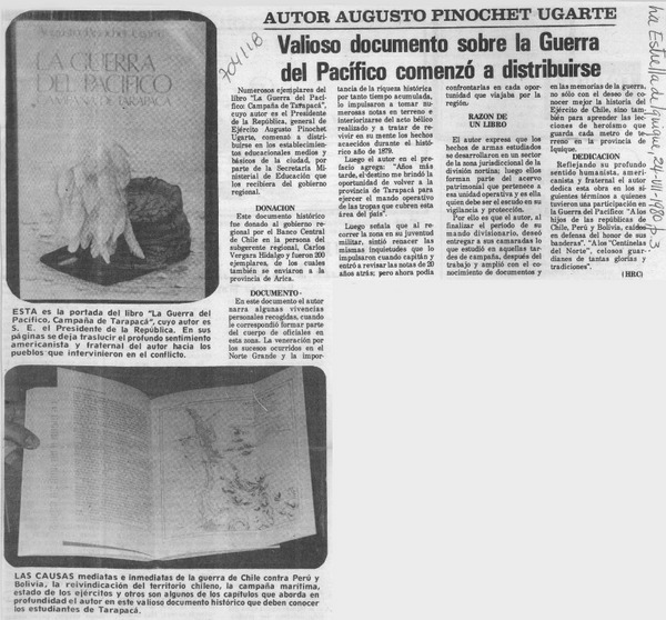 Valioso documento sobre la Guerra del Pacífico comenzó a distribuirse.