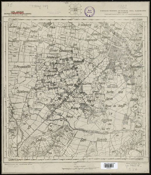 Los Andes Departamento de Los Andes [material cartográfico] : Estado Mayor Jeneral del Ejército de Chile. Departamento de Levantamiento.
