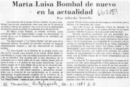 María Luisa Bombal de nuevo en la actualidad  [artículo] Alfredo Aranda.