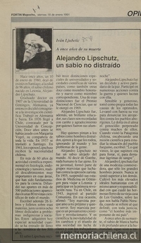 Alejandro Lipschutz, un sabio no distraído Fortín Mapocho