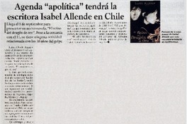 Agente "apolítica" tendrá la escritora Isabel Allende en Chile. Agente "apolítica" tendrá la escritora Isabel Allende en Chile.