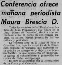 Conferencia ofrece mañana Maura Brescia D. Conferencia ofrece mañana Maura Brescia D.