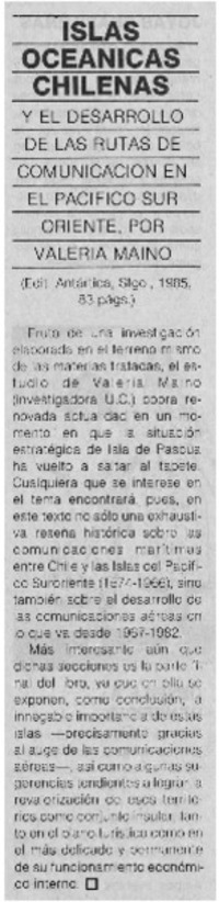Islas oceánicas chilenas y el desarrollo de las rutas de comunicación en el Pacífico Sur. Islas oceánicas chilenas y el desarrollo de las rutas de comunicación en el Pacífico Sur.