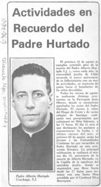 Actividades en recuerdo del Padre Hurtado. Actividades en recuerdo del Padre Hurtado.