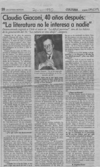 Claudio Giaconi, 40 años después, "La literatura no le interesa a nadie" Claudio Giaconi, 40 años después, "La literatura no le interesa a nadie"