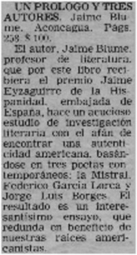 Un prólogo y tres autores Un prólogo y tres autores