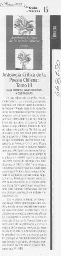 Antología crítica de la poesía chilena Antología crítica de la poesía chilena