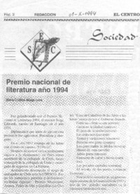 Premio Nacional de Literatura año 1994 Premio Nacional de Literatura año 1994