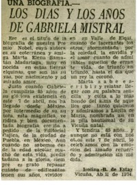 Los días y los años de Gabriela Mistral Los días y los años de Gabriela Mistral