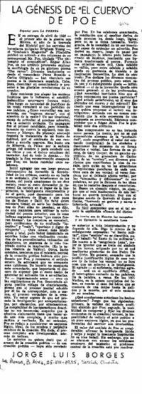 La génesis de "El cuervo" de Poe La génesis de "El cuervo" de Poe